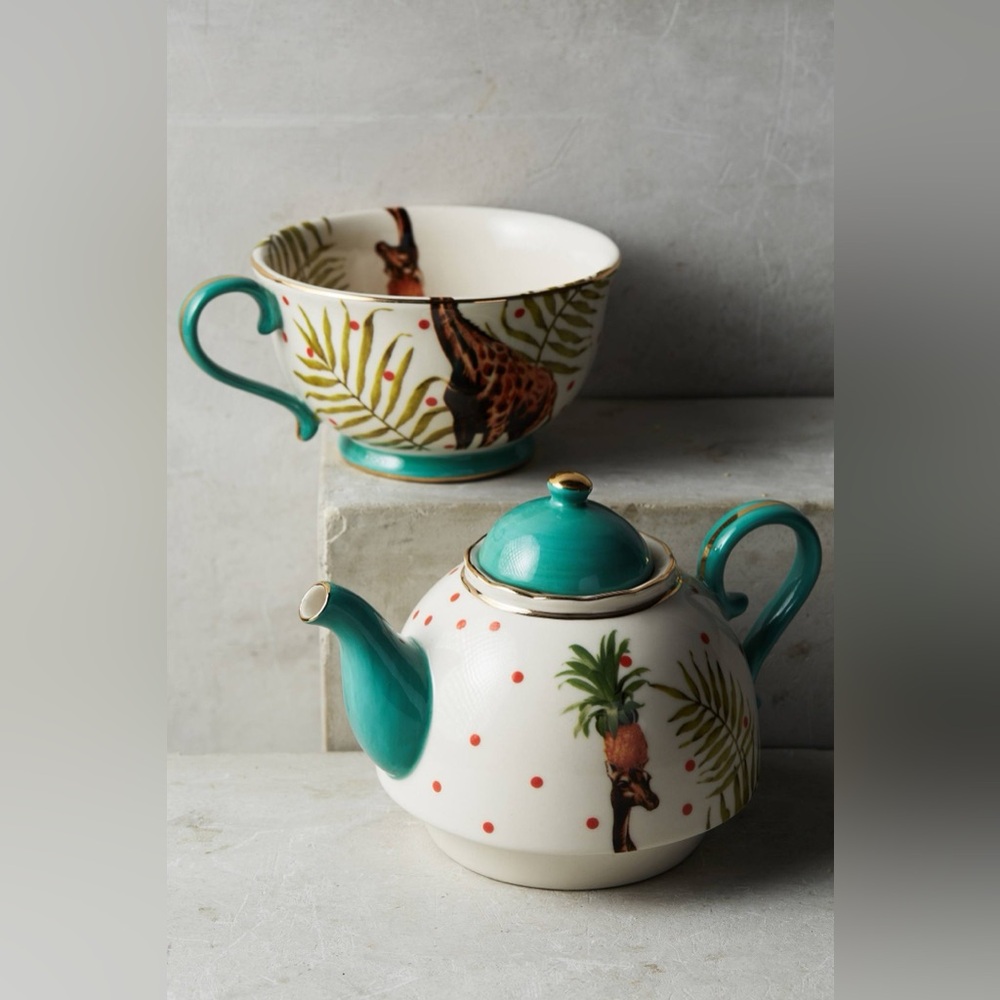 NWT Anthropologie Yvonne Ellen Giraffe Tea For One Set Teapot And Cup - Picture 2 of 10